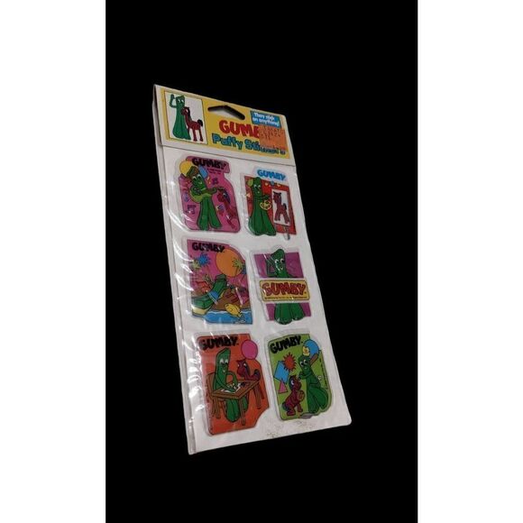 Gumby Pokey Cartoon Puffy Stickers Vintage NOS Sealed 1988 Gordy Prema‎ - Picture 1 of 4